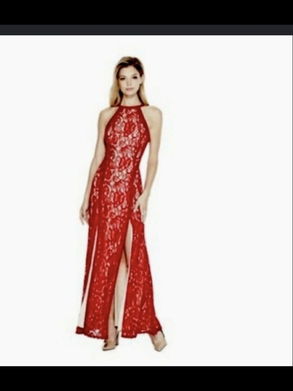 Guess Red Lace Halter Prom Dress with High Slit